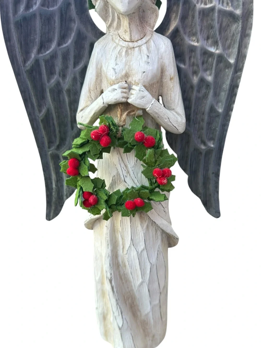 Allen + Roth Christmas Angel w/ Wreath 16” Holiday Figurine Rustic Farmhouse Dec